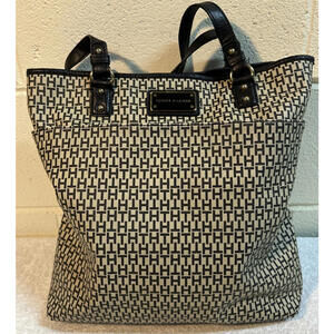 Tommy Hilfiger Monogram All Over Print Shoulder Bag Satchel Tote Black Tan NWoT